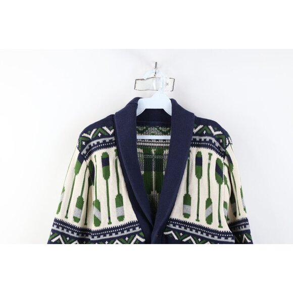 Vtg 90s Y2K Streetwear Mens Medium Crew Rowing Fair Isle Shawl Cardigan Sweater - Picture 2 of 13